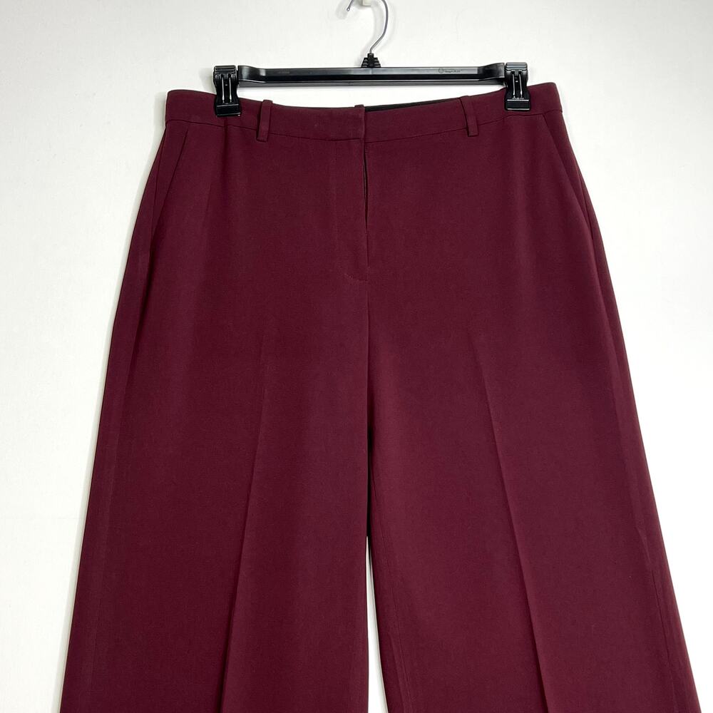 Theory Relaxed Wide Leg Crepe Pants Burgundy Womens 12 - Picture 2 of 9